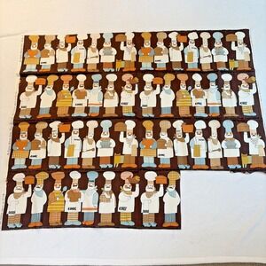 Vintage Waverly Chef's Special Cotton Dark Brown Fabric Cook Chef Remnant 38x47
